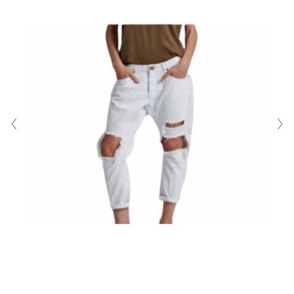 One Teaspoon Saints Long Rise Low Waist Distressed Baggy White Denim Jeans 26 - Picture 5 of 14